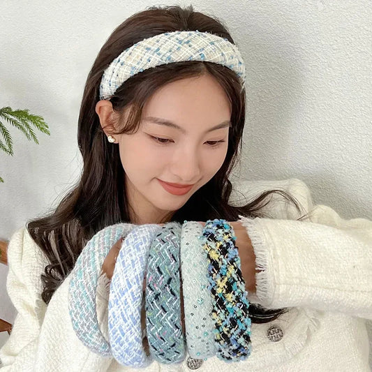 Elegant Look Vintage French Wide-brimmed Sponge Headband Tweed Hairband for Female Luxury Hair Hoop Women's Head Bands Girls Hair Accessories