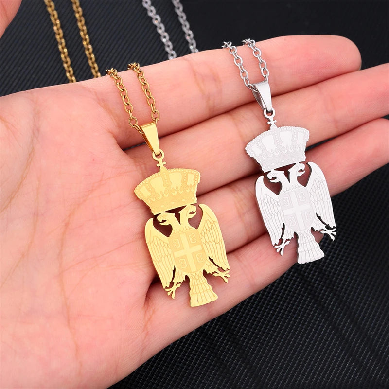 Necklaces Women New Serbia Eagle Pendant Necklaces for Women Men Silver Color/Gold Color Stainless Steel Srbija Charm Jewelry Serbian Gifts