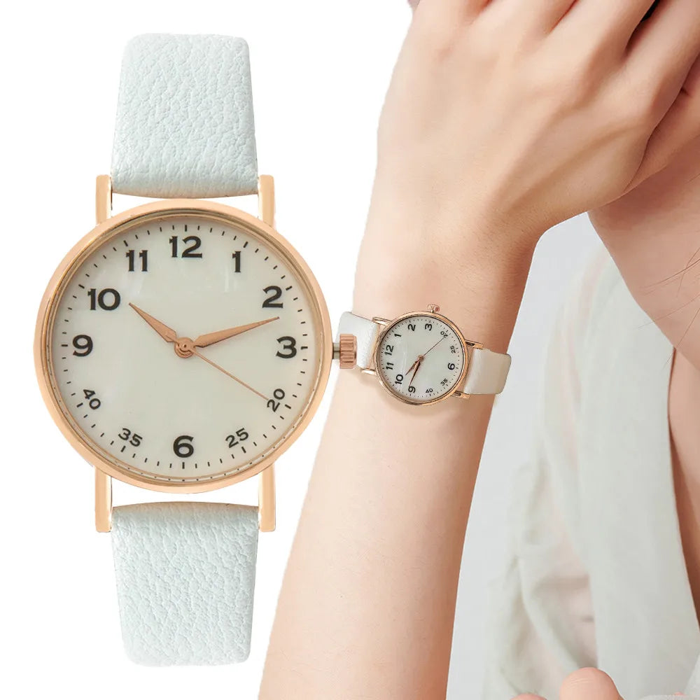 Women Watch Fashion Ladies Brand Watches Simple Round Digital Hand Women Quartz Watch Casual Leather Strap Clock Gift Wristwatches