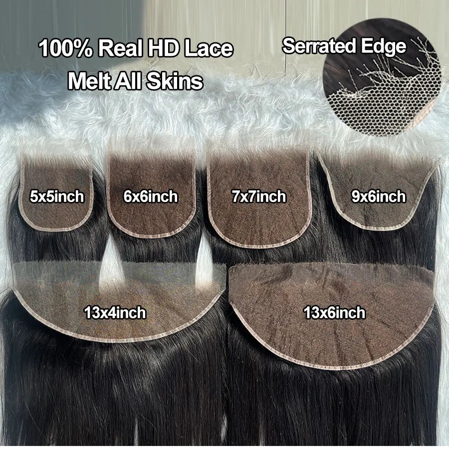 Hair Extensions and Wigs
Real HD Lace Frontal Only Full 13x6 13x4 Invisible Melt Skins Lace 5x5 6x6 7x7 HD Lace Closure Human Hair Body Wave & Straight