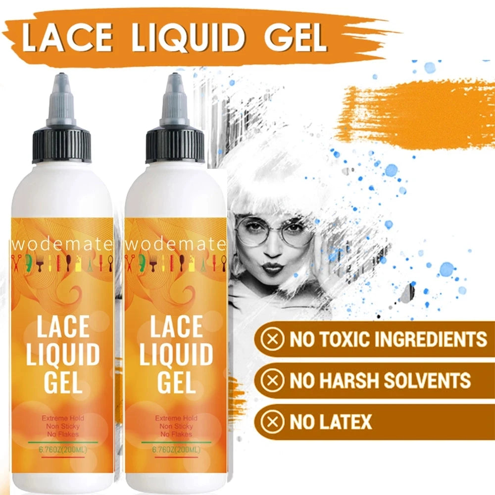 Hair Extensions and Wigs
200ml Lace Liquid Gel Extreme Hold Frontal Wig Glueless Lace Gel Temporary Hold Clear Adhesive Invisible Glue For Edge Styling