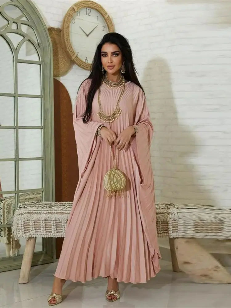 Eid Pleated Batwing Abaya Dubai Luxury 2024 Muslim Maxi Kaftan Dress Abayas For Women Kebaya Robe Femme Musulmane Vestido Largo