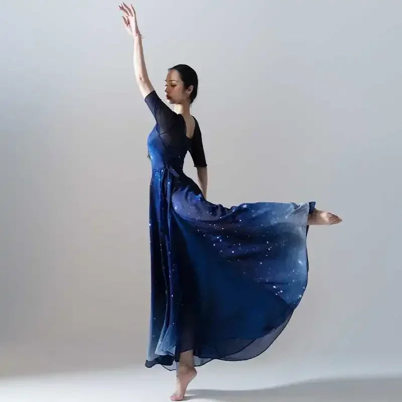 dancers  
Starry Blue Gradient Chiffon Dance Set Women's Large Skirt Modern Dance Classical Dance Ballet Performance Dress