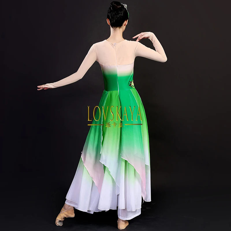 dancers  
Gradient classical dance performance costume for women large swing skirt art examination set modern jasmine dance costume