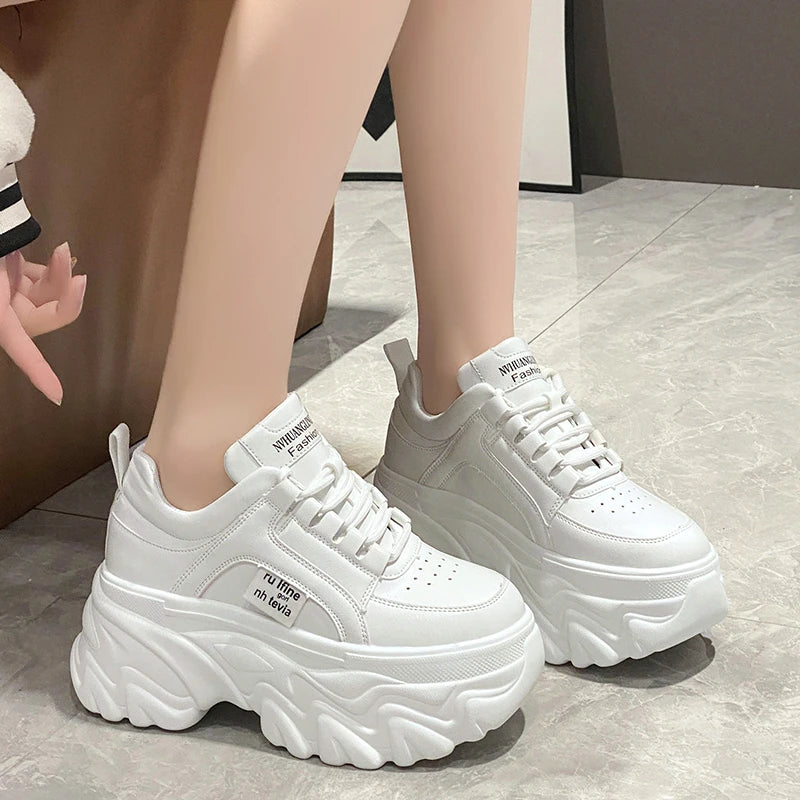 Sneaker women White Black Chunky Sneakers Women Spring Autumn Thick Bottom Dad Shoes Woman Fashion PU Leather Platform Sneakers Ladies