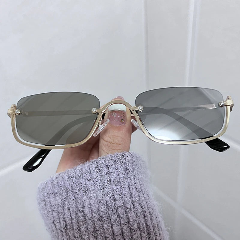 Women's Sunglasses Half Frame Square Sunglasses for women Luxury Brand Small Metal Retro Rectangle Black Sun Glasses Woman Fashion Eyewear