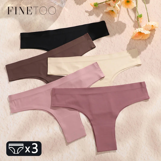 Panties
FINETOO 3PC Women Seamless Panties Sexy Brazilian Thong Female Low Waist Solid Color Briefs Comfortable Invisible G-string Panty