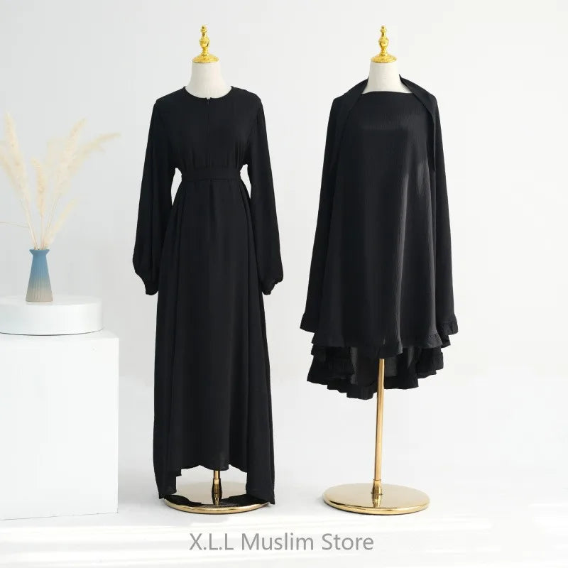 Enseble 2 Pieces Femme Muslim Khimar Abaya Dubai 2024 Luxury Prayer Clothes Kaftan Kebaya Dubai Party Islamic Women's Sets