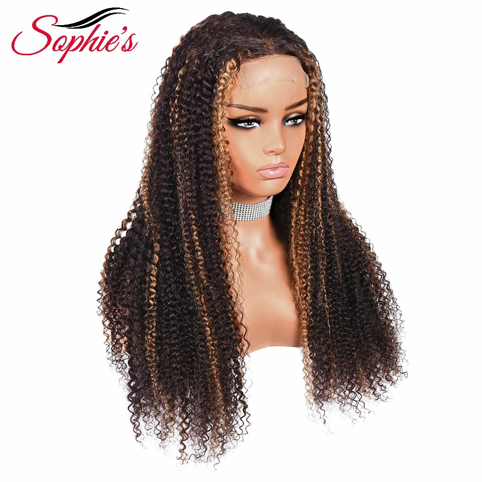 Hair Extensions and Wigs
Sophies Highlight Wig 4*4 Lace Closure 180% Density Kinky Curly Human Hair Wigs For Women Brazilian Hair Remy Hair 14-28 Inches