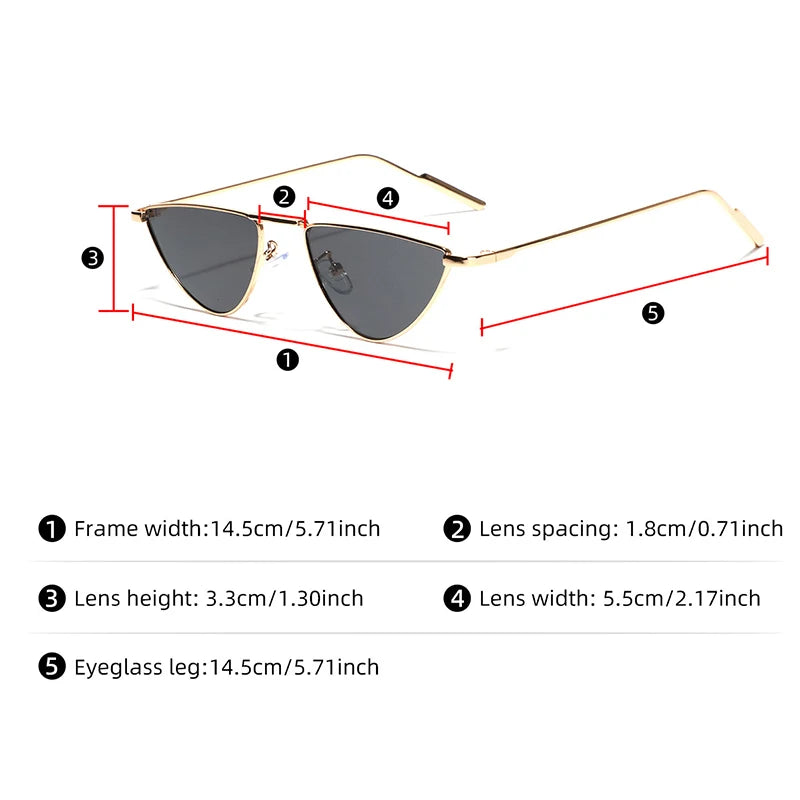 Women's Sunglasses New Triangle Cat Eye Sunglasses Vintage Alloy Sun Glasses Women Unique Elegant black gold Shades Oculos Feminino 2024 Summer