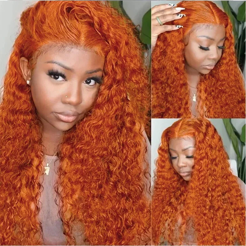 Hair Extensions and Wigs
250 Density 13x6 transparent deep wave lace frontal human hair wig orange ginger 30 40 inch 13x4 lace front wigs for women