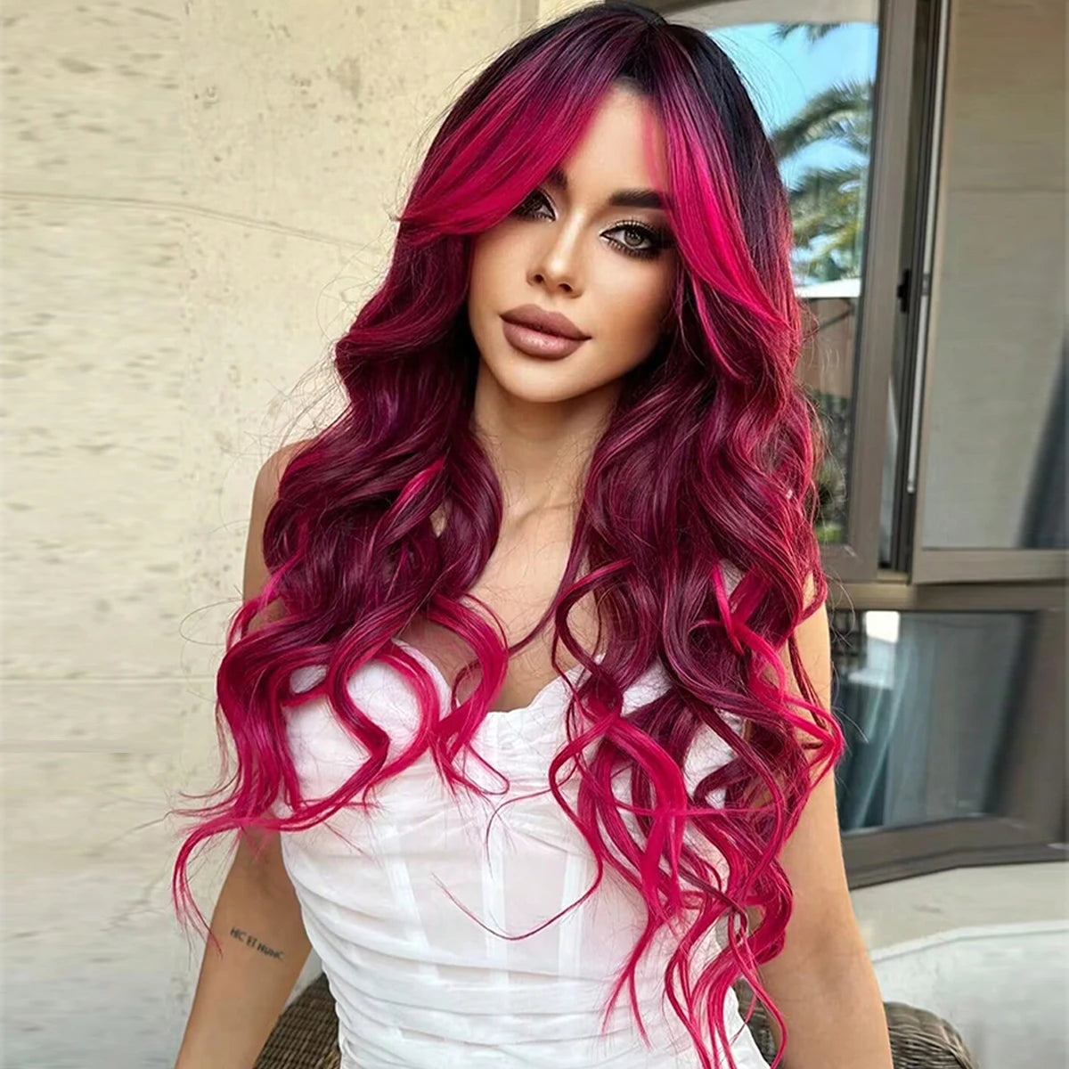 Hair Extensions and Wigs
Ombre Wigs Water Wave Wigs With Bangs Multicolor 28 Inch Heat Resistant Fiber Long Wavy Natural Wave Synthetic Wigs For Women