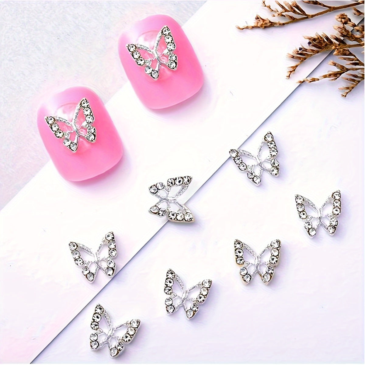 Nails
10pcs, Butterfly Nail Charms With Rhinestones, 3D Alloy Butterfly Nail Gem Accessories, Nail Art Jewelry For Girls Nail Art Crafts Decoration Supplies