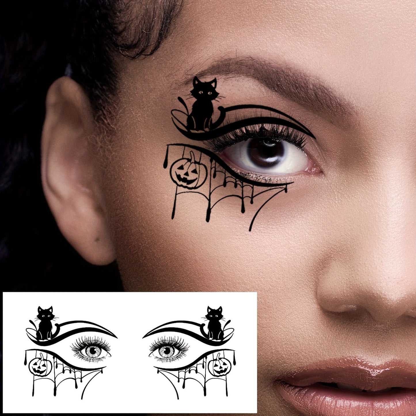 Temporary Tattoos
Halloween Eye Temporary Tattoos (10 Sheets), Spooky Skeleton, Pumpkin, Cat, Bat, Spider & Web Designs for Costume Makeup, Festive Party Face Stickers