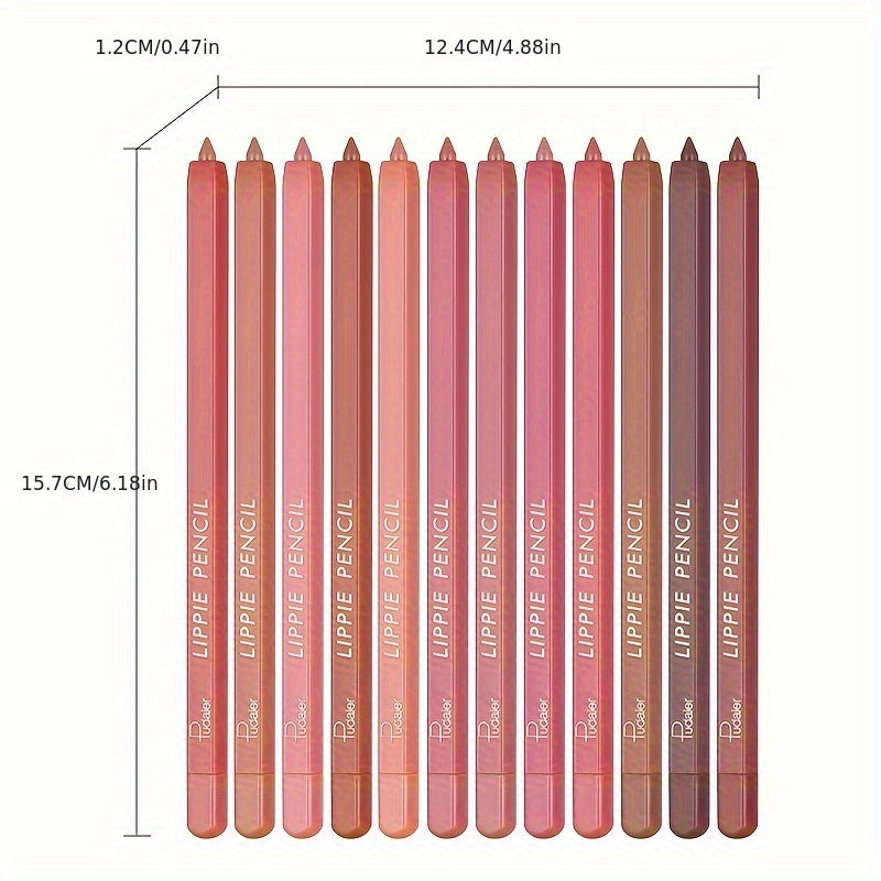 Makeup 12 Colors Lip Liner Pen Set Long-Lasting, Waterproof Sweatproof, Easy Coloring Non-fading Color Rendering Lip Gloss Set Beauty Makeup