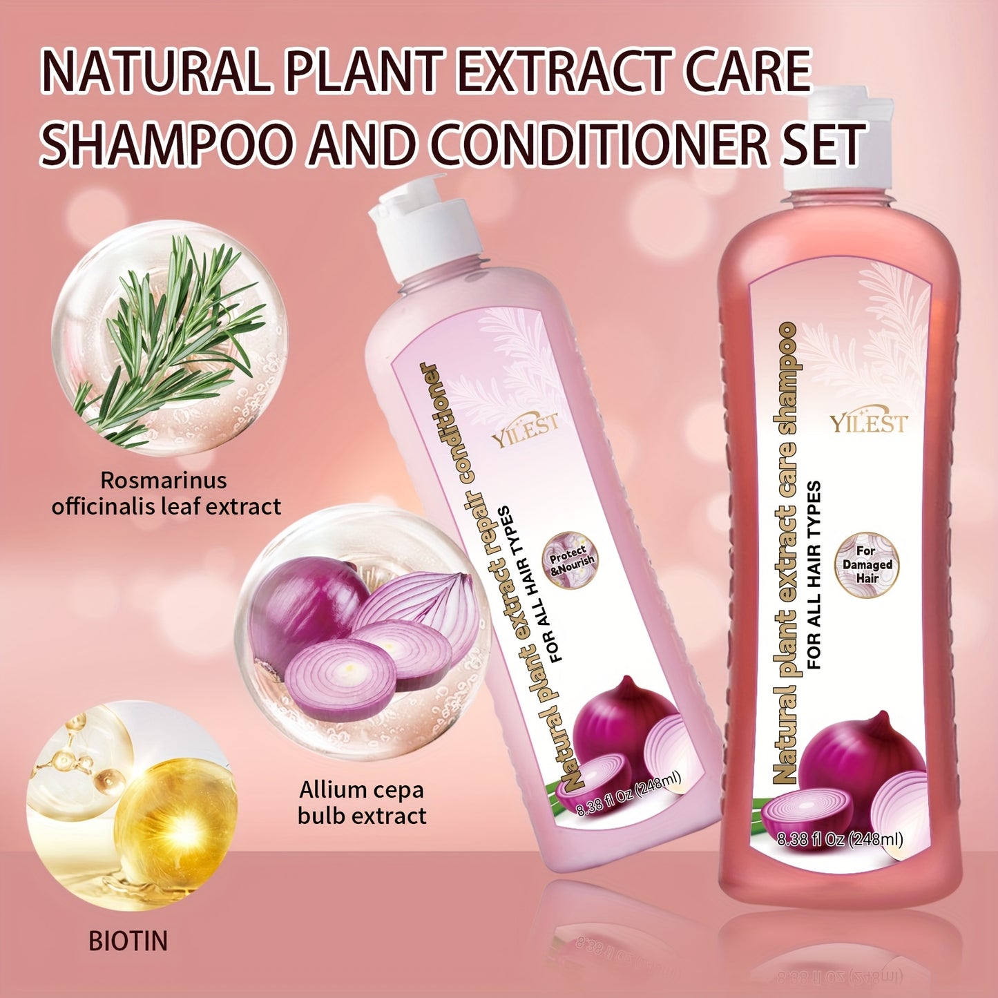 Hair Care
Onion & Biotin Shampoo and Conditioner Set with Rosemary Extract for Women - Glycerin-Rich Cream Formula Nourishes Scalp & Roots, Enhances Shine & Density for Normal Hair, Moisturizing Care (2 x 8.38 fl oz)