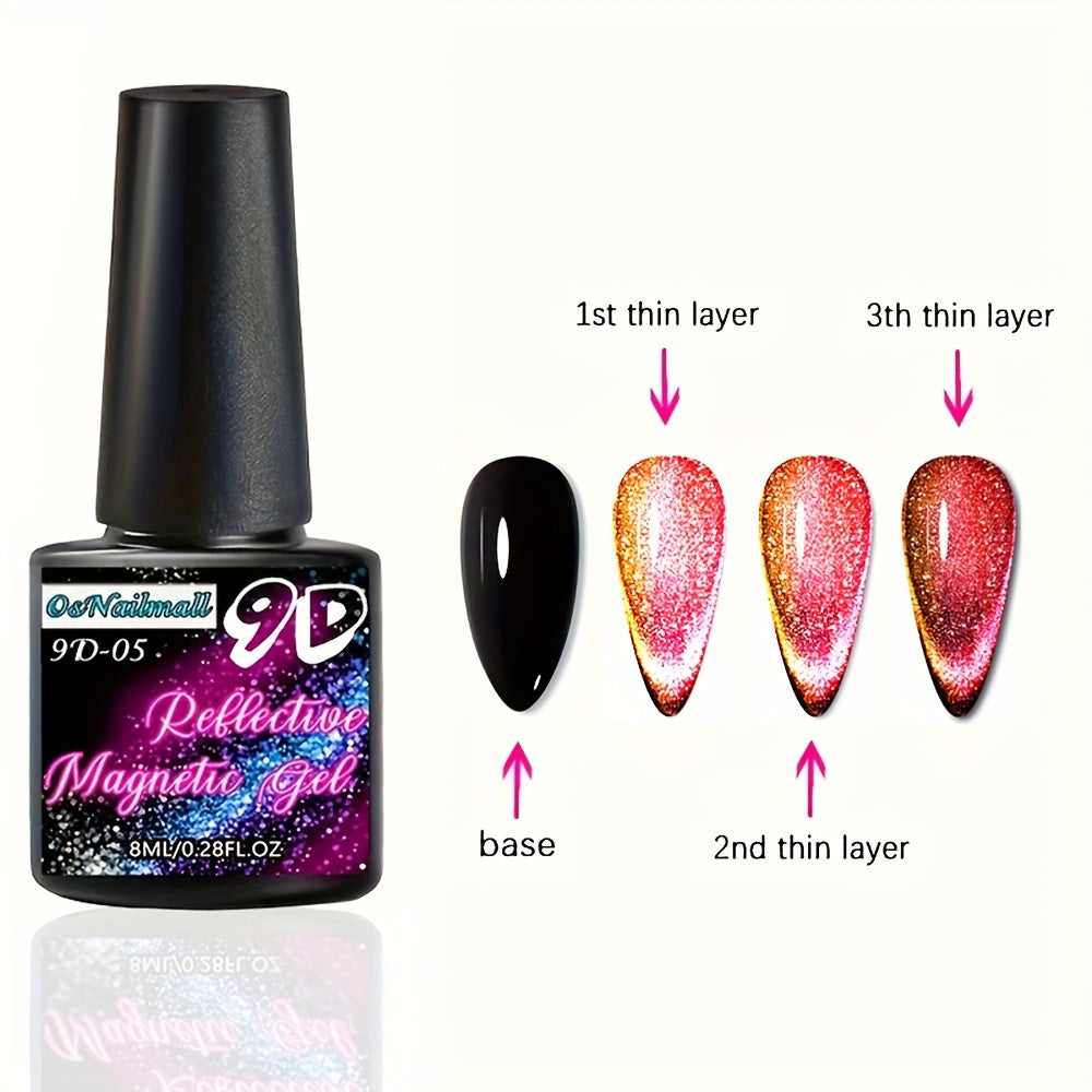 Nails
Reflective Cat Magnetic Gel Nail Polish, 9D Glitter Cat Eye Gel Polish, 6 Colors Magnetic Gel Polish, Soak Off UV Gel Polish For Home Manicure Nail Salon