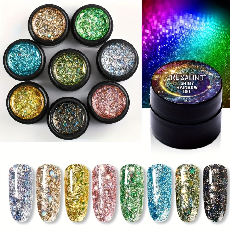 Nails
Glitter Gel Nail Polish Set, UV Gel Manicure Shiny Rainbow Series, Sparkling Gel For Nail Art Design, Long-Lasting Gel Polish