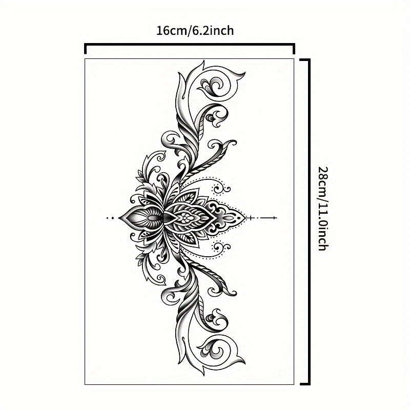 Temporary Tattoos
Blooming Lotus Design Temporary Chest Tattoo Sticker, Waterproof Semi-Permanent Transfer, Lasts 1-2 Weeks, Versatile Placement for Women's Front or Back - Oblong Shape