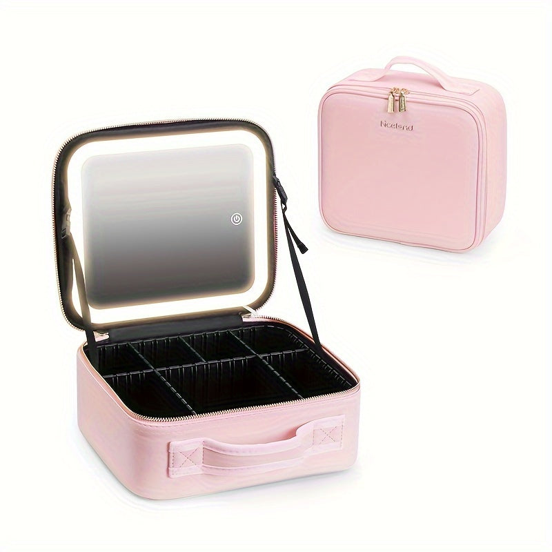 Makeup bags & Storage
Travel Makeup Bag With Mirror Of LED Lighted, Makeup Train Case With Adjustable Dividers Mirror, Cosmetics Organizer For Women