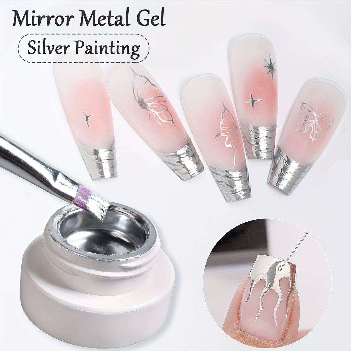 Nails
10ml Silvery Metallic Painting Gel Mirror Effect 8 Colors 3D Painted Nail Gel Polish, Drawing Flower French Line Metallic Silvery Sparkling Mirror Glitter UV/LED Gel