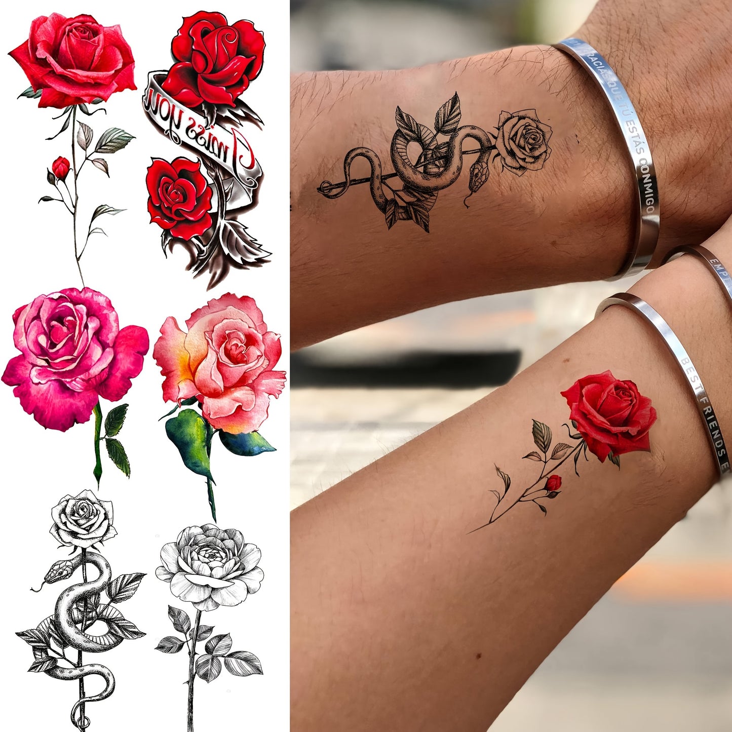 Temporary Tattoos
24 Sheets Red Rose Temporary Tattoos For Women Neck Arm Hands Legs, Waterproof Black Realistic Rose Flower Tattoo Stickers, 3D Peony Floral Body Art Fake Tattoos