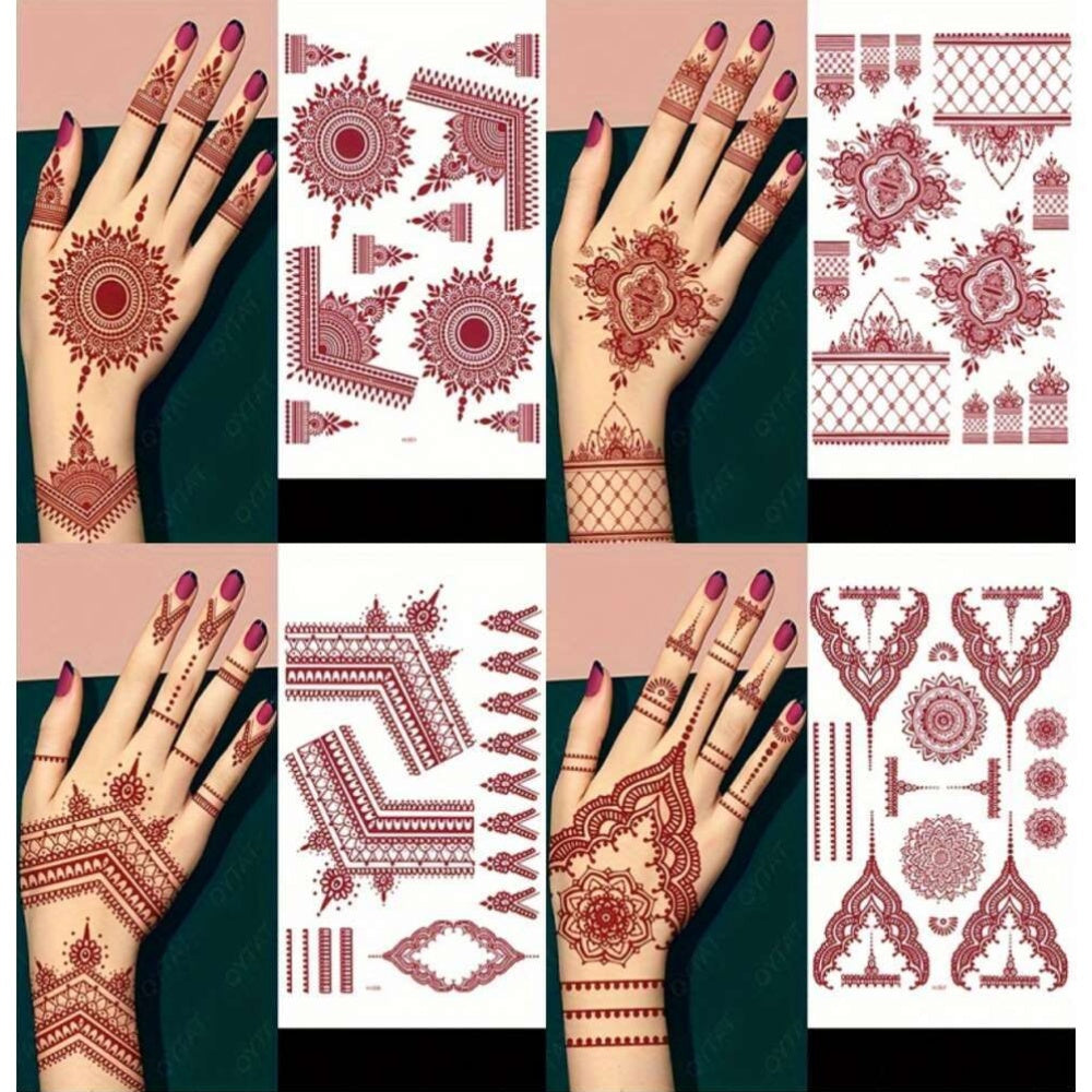 Temporary Tattoos
3-Pack Fashion Style India Mehndi Design Temporary Tattoos, Non-Toxic Water Transfer Body Art, Fake Full Hand Henna Tattoo Stickers, Waterproof Finger Tattoos - Other Shape