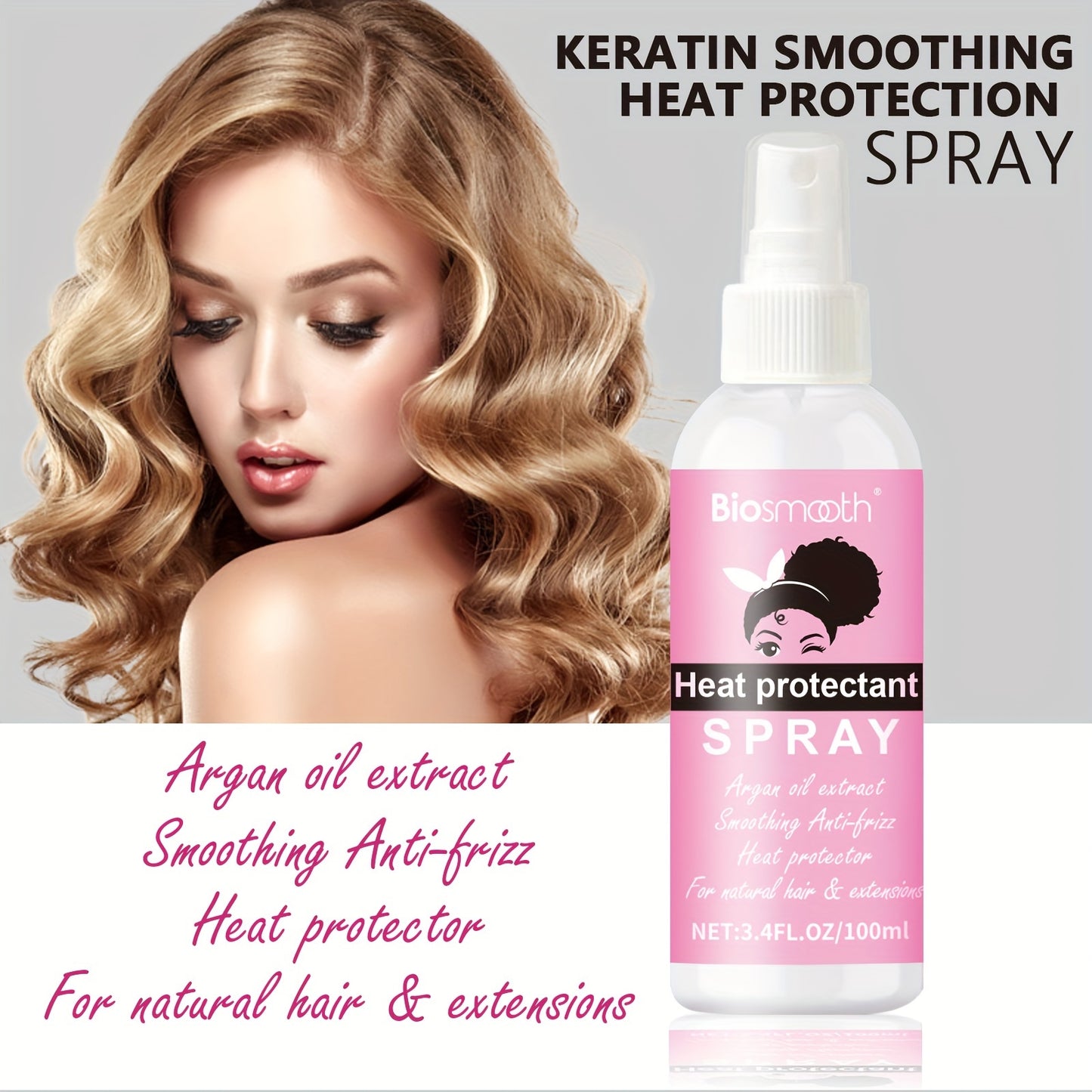 Hair Care
100ml Heat Protectant Spray, Safe Ingredients, Keratin Smoothing Heat Protection Spray