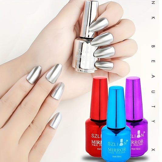 Nails
8ml Gorgeous Manicure Nail Polish - Mirror Effect, Chrome Bright Glossy Metallic Color, Long Lasting Nail Lacquer For Nail Art Salon