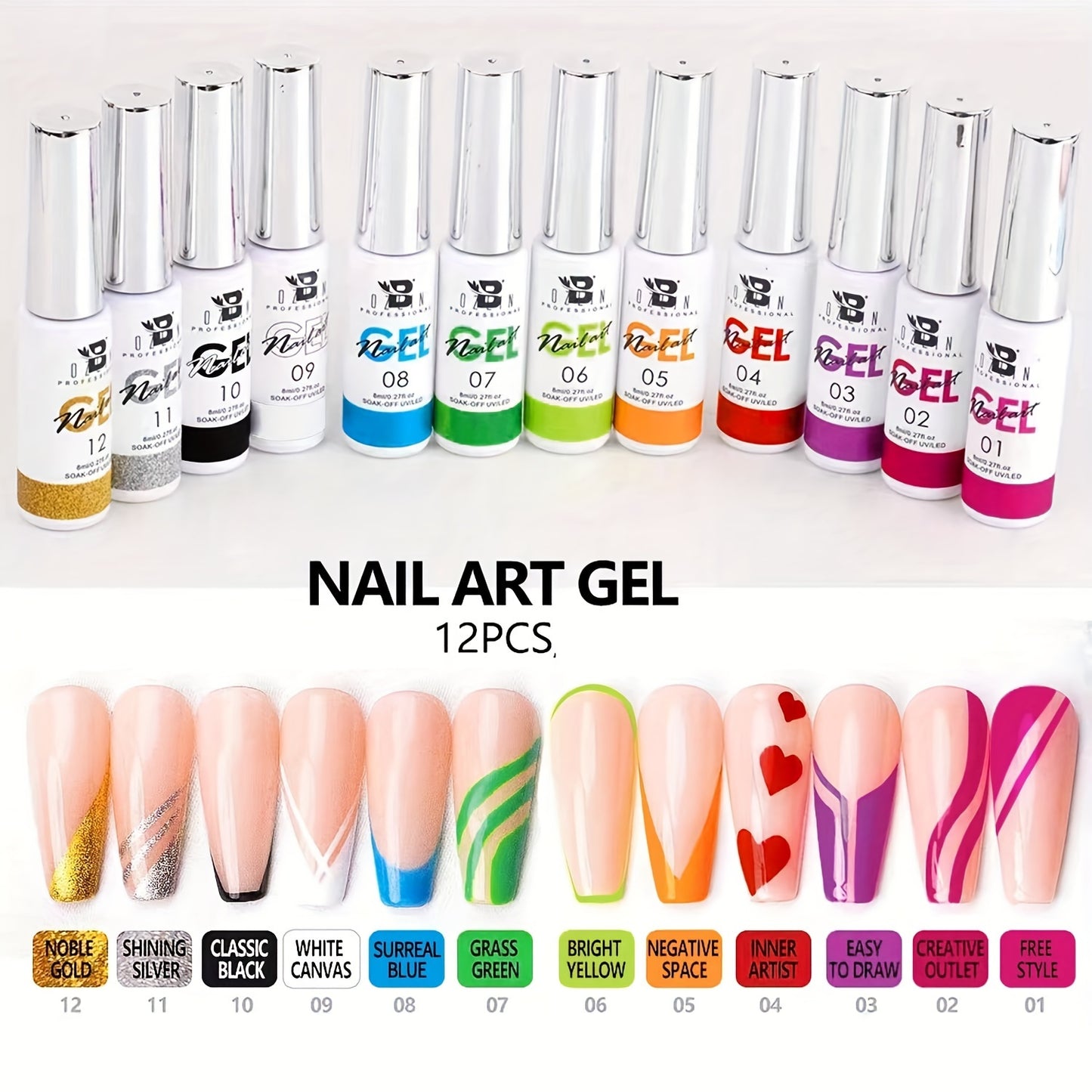 Nails
Nail Art Gel Set, For Nail Design, Fine Line Painting, Long Lasting Odorless Resin, Easy To Apply With Precision Applicator For Music Festival