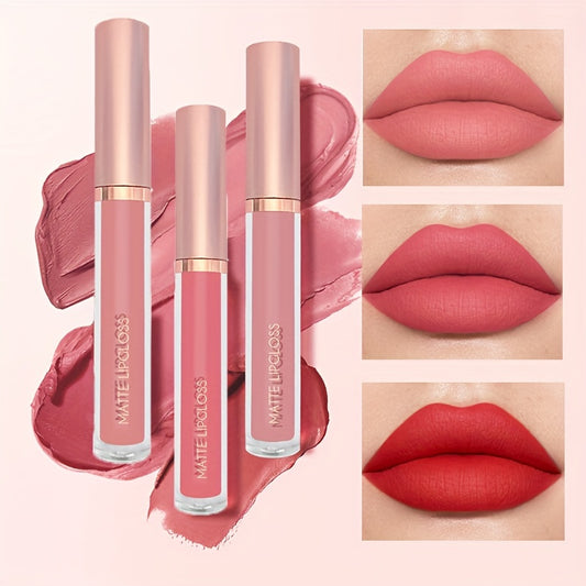 Makeup 3 Pcs Matte Lipstick Lip Gloss Set Waterproof Non-Stick Cup Liquid Lipstick Matte Velvety Lip Glaze Lipstick Set Lip Stain Lip Care Not Easy To Fade, Valentine's Day Gifts For Women Mother's Day Gift