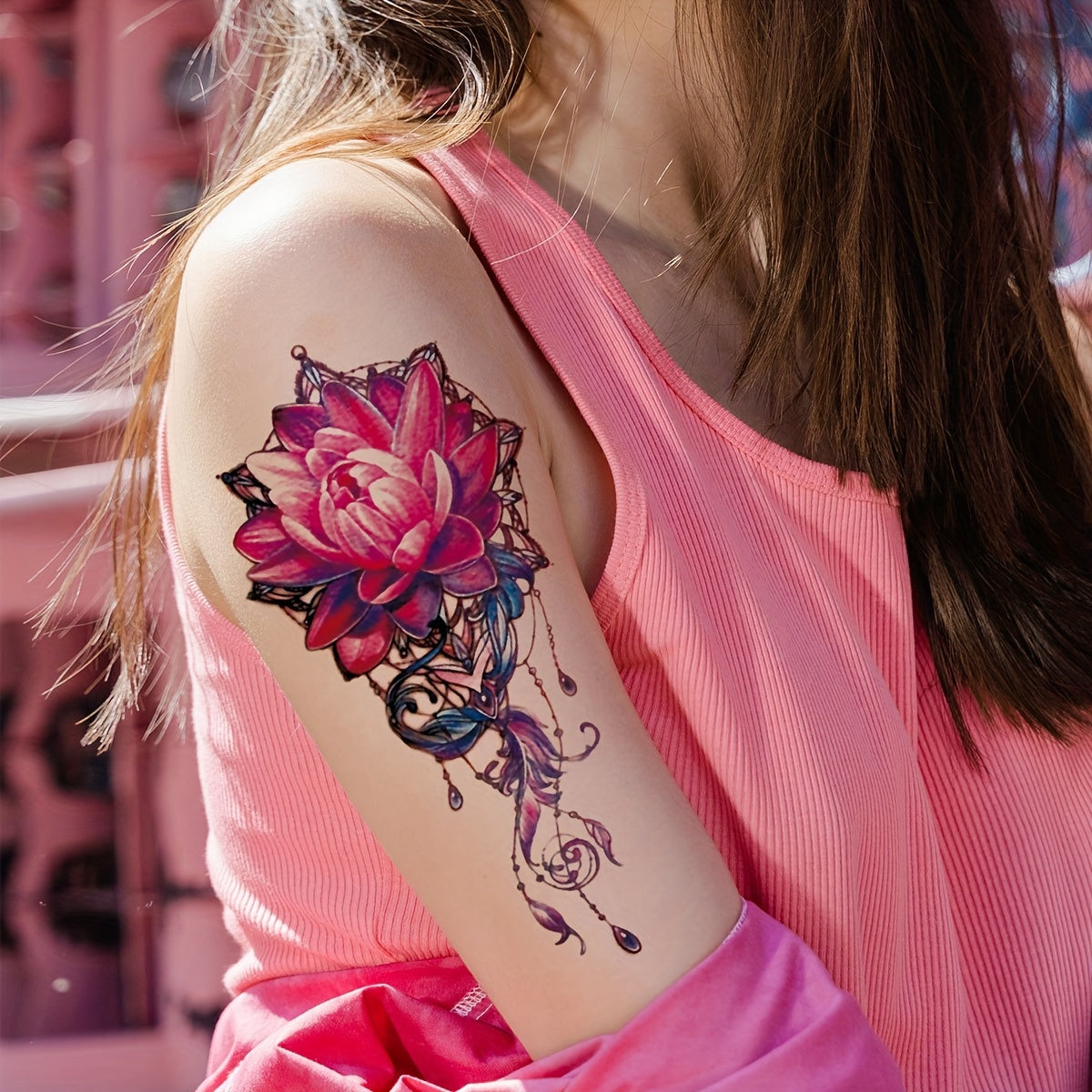 Temporary Tattoos
1 Sheet Temporary Tattoo, Blooming Pink Peony Tattoo Sticker, Waterproof Arm Shoulder Leg Body Art