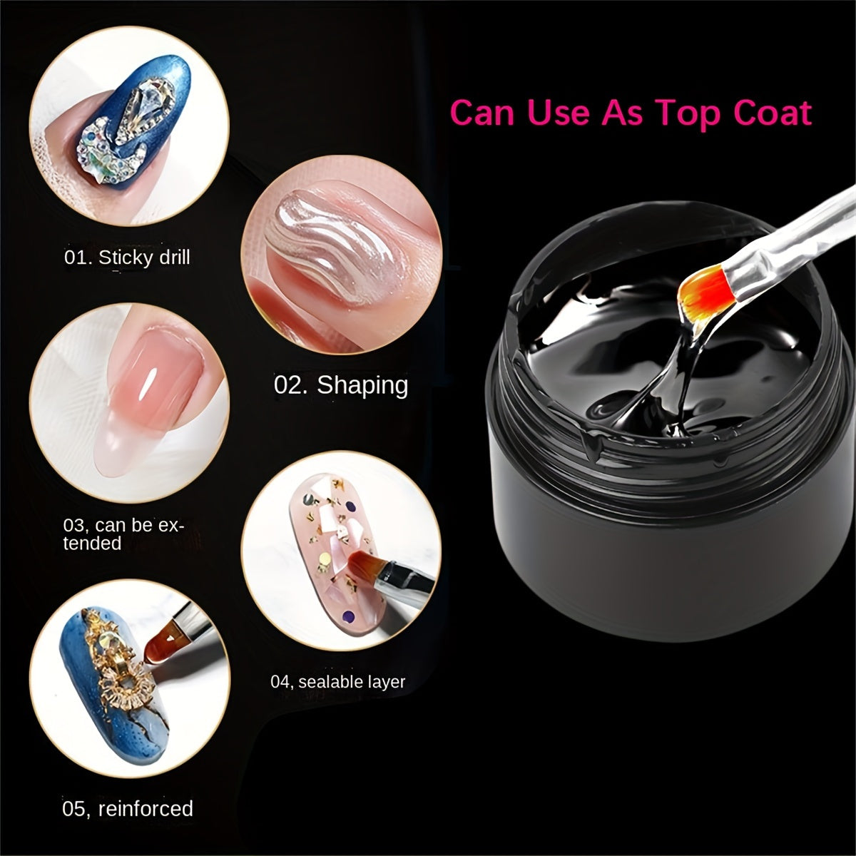 Nails
4 In1 Multiple Function Strong Sticky Adhesive Glue Gel For Big Nail Rhinestones Nail Extension Gel 3D Nail Shaping Nail Reinforce Decoration Glue For Nail Art Design Nail Rhinestones Glue UV/LED Gel Nail Top Coat Nail