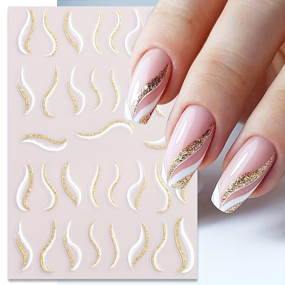 Nails
Nail Sticker French Line Nail Art Stickers Self-Adhesive Nail Decals 3D Golden Silver Glitter Line Transfer Slider Nail Art Decoration For Woman Girls