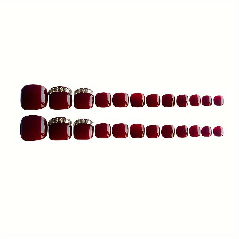 Nails
1 Set, Short Squoval Press On Toenails, Deep Wine Red Fake Nails With Rhinestones, Pedicure Decor, Luxury Party Look, Easy Application, Durable Nail Art False Nails For Women