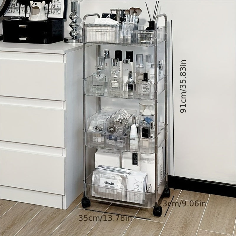 Makeup bags & Storage
3/4 Layer Transparent Acrylic Rolling Storage Cart - Mobile Organizer for Bedside, Bedroom, Bathroom, Kitchen, etc. - Multi-Layer Cosmetics Storage Shelf with 360° Swivel Wheels