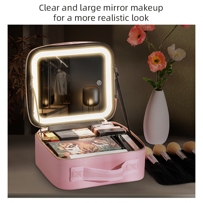 Makeup bags & Storage
Travel Makeup Bag With Mirror Of LED Lighted, Makeup Train Case With Adjustable Dividers Mirror, Cosmetics Organizer For Women