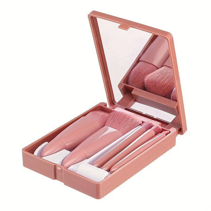 Beauty Tools
5pcs/set Portable Mini Makeup Brush Set With Mirror And Case - Soft Fiber Hair Powder And Eye Shadow Brushes For Professional Beauty Tools