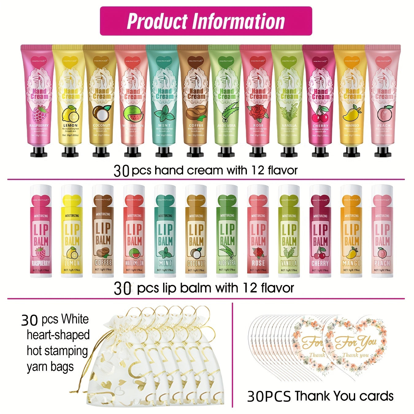 Personal Care
30pcs Souvenir Gift Sets, Lip Balm Sets, And Hand Cream Sets, Gifts For Women, Mother's Day Gifts, With Heart-shaped Bags