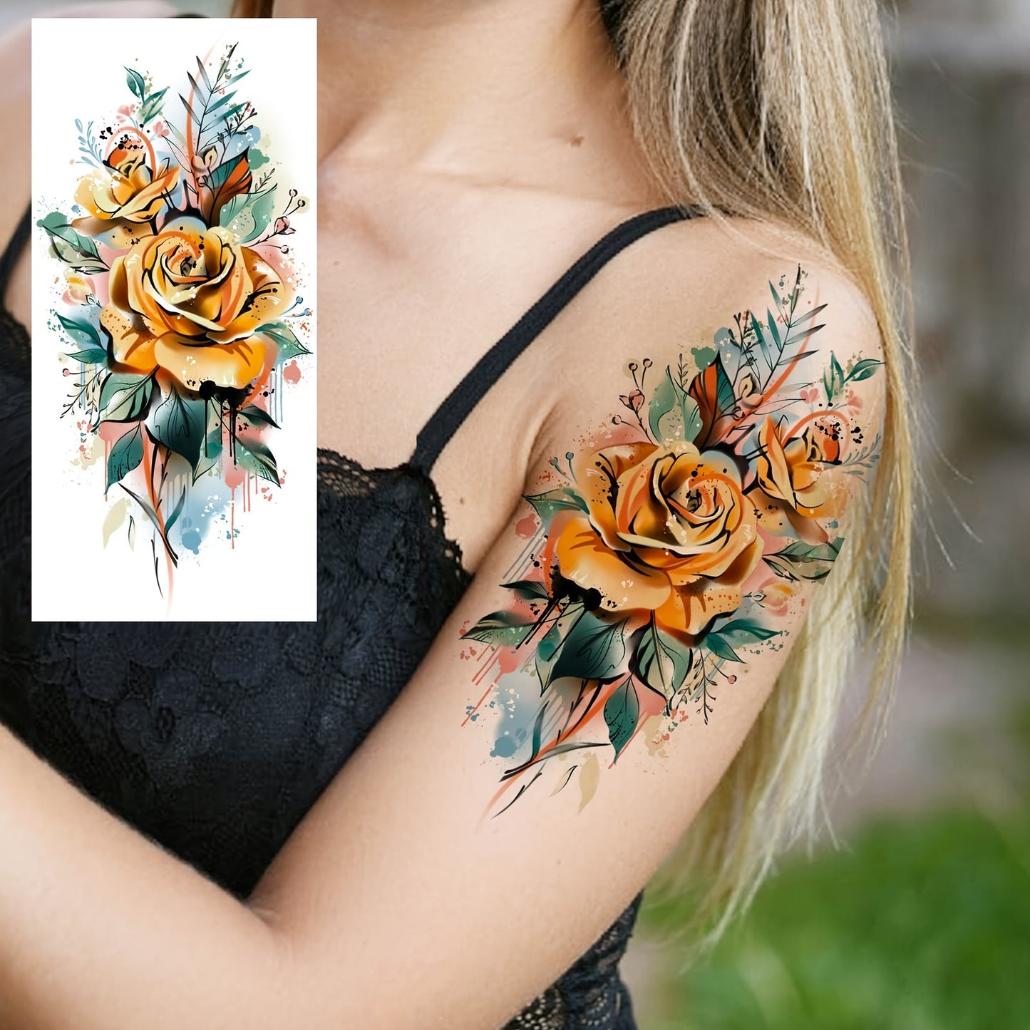 Temporary Tattoo, Water-Resistant, Rose Pattern, Long-Lasting, Waterproof Sticker for Adults