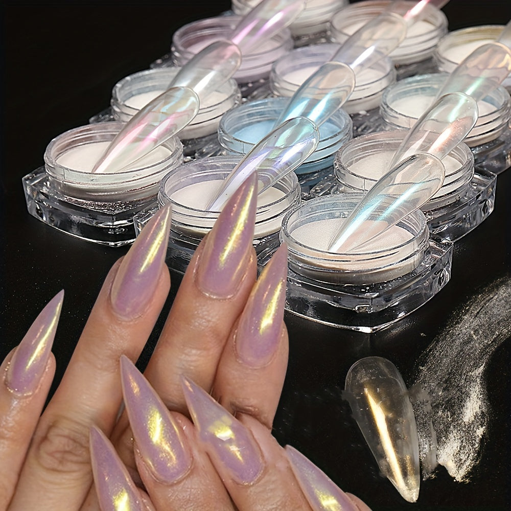 Nails
Pearl Shell Powder Aurora Iridescent Nails Powder Holographic Chrome Mirror Effect Metallic Nail Powder Manicure Art Decoration Pigment