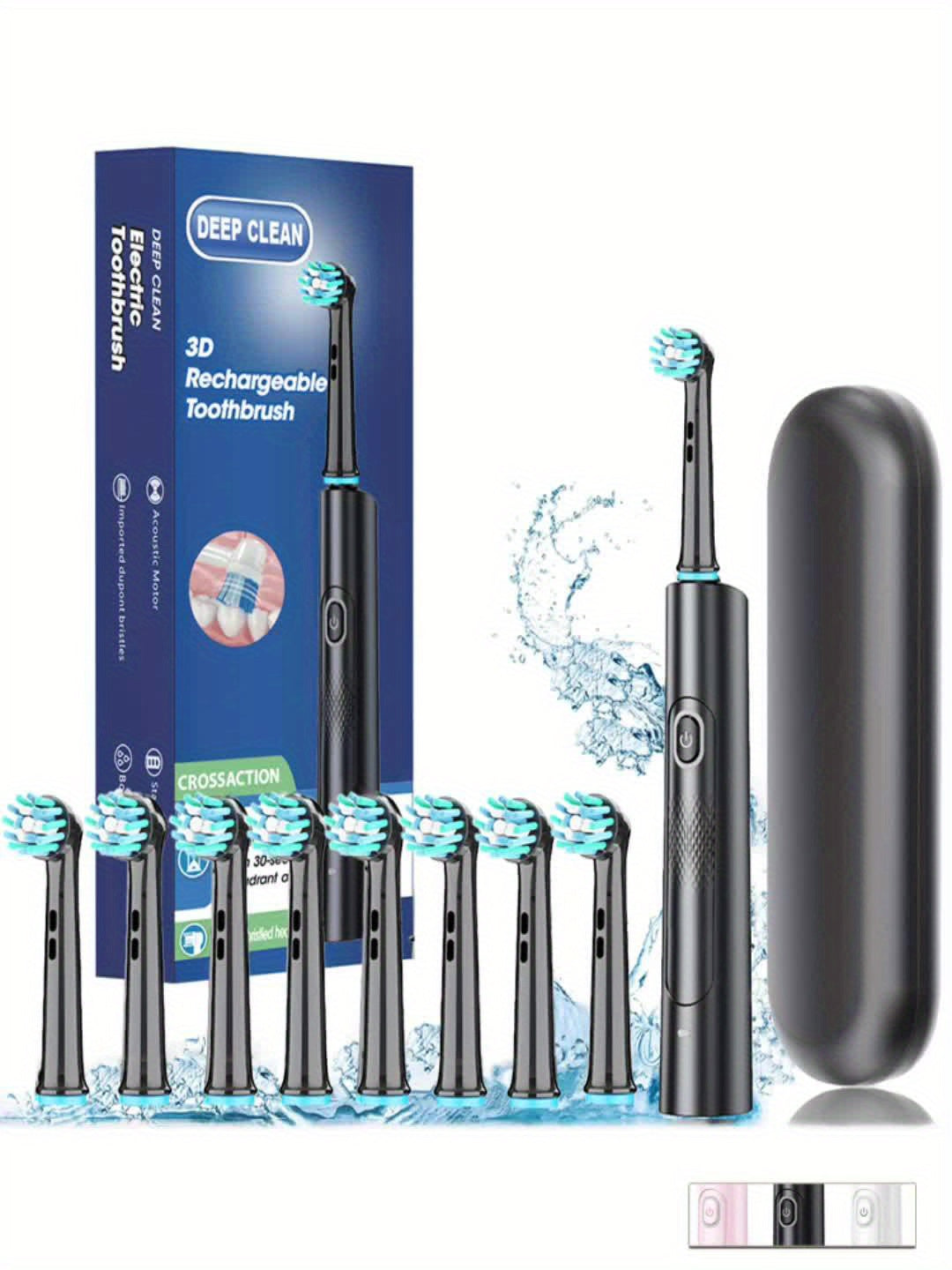 Oral Care
Electric Toothbrush with 8 Replacement Heads, USB Rechargeable with Travel Case, 8000 VPM Ultrasonic Motor, 3 Modes with Smart Timer, Medium Firmness Microfiber Bristles for Adults, 600mAh Lithium Battery