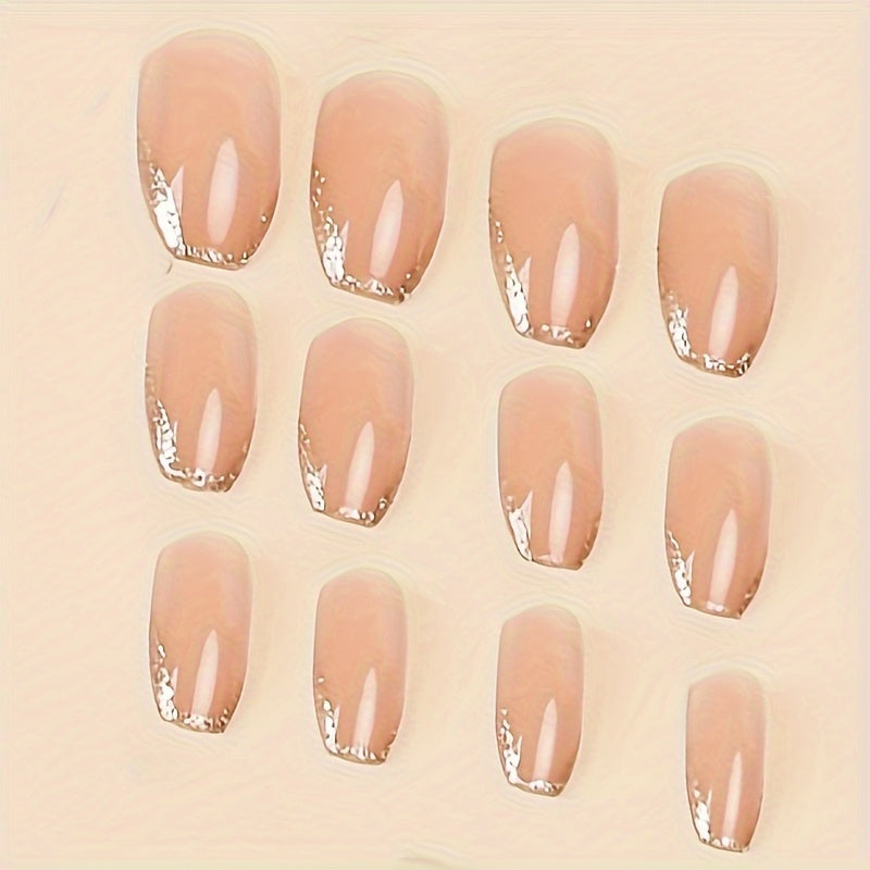 Nails
24pcs Wearable Short Coffin Nude Ombre Glitter Press-on Nails Kit, Removable Nail Extensions With Jelly Glue & Nail File For Girls