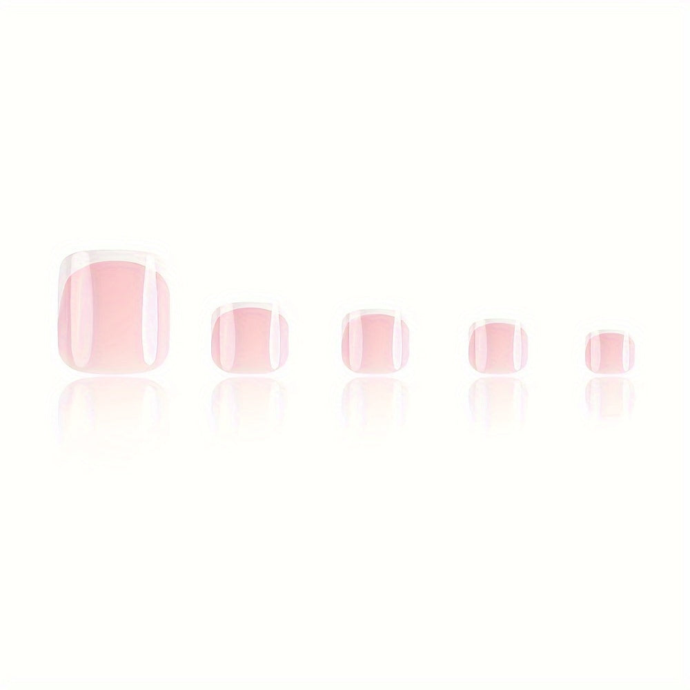 Nails
24pcs Chic French-Style Press-On Toenails - Glossy White & Pink, Reusable Square Fake Nails For Women And Girls