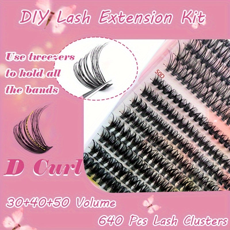 False Eyelashes
DIY Lash Clusters Eyelash Extension Kit 640/280pcs 30D40D50D Individual Lashes, Extra Thick, D Curl 9-16mm Mixed Length Lashes, DIY Eyelash Extension At Home Wispy Manga Lashes Look