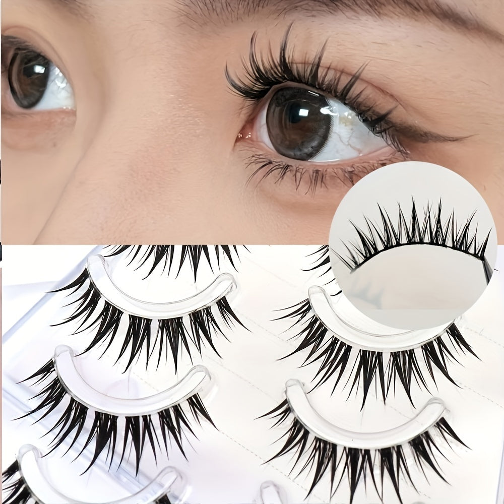 False Eyelashes
5 Pairs Comic Wheat Ear Wet Look Eyelashes With Thin Stem, Transparent Soft Stem, Comfortable For Upper Eyes, Fairy Manga Style Self-adhesive False Eyelashes