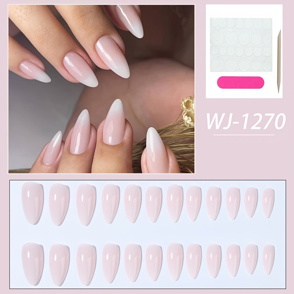 Nails
24pcs Nude Almond Press On Nails, Simple & Natural Gradient False Nails With Jelly Glue, Nail File & Wooden Stick Included For Women, Girls