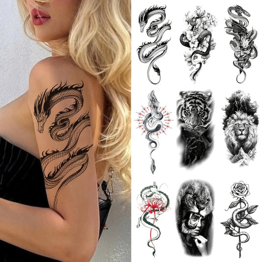 Temporary Tattoos
1 Sheet Dragon Tiger Eagle Temporary Tattoo Skull King Animal Fake Tattoo Sticker Cool Personality Body Art