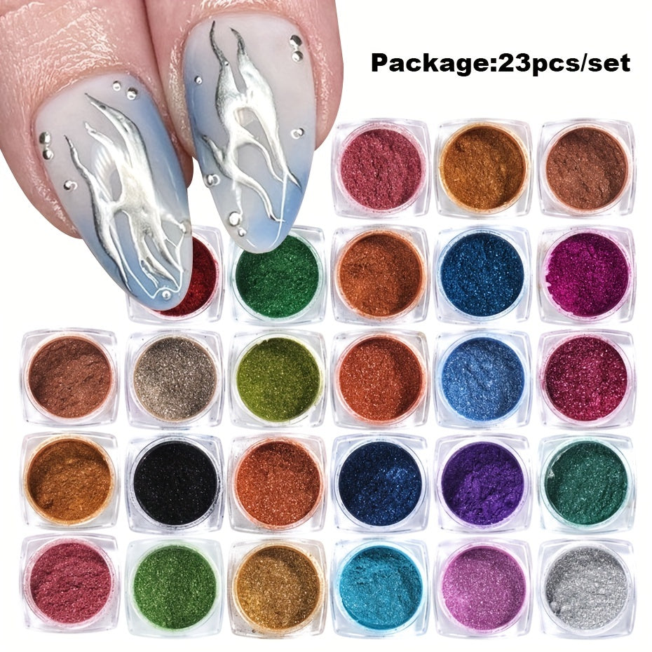 Nails
23pcs Metallic Chrome Nail Powder Set Y2K Magic Mirror Decor Rubbing Glitter Pigment Flakes Manicure Accessories