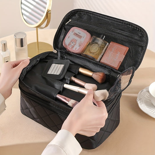 Makeup bags & Storage
Double Layer Travel Makeup Bag With Carry Handle - Organize Brushes, Tweezers, And Eyeliner In Style